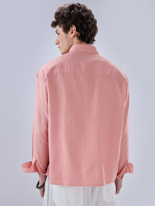 Warm Peach Micro Checks Fine Weave Shirt