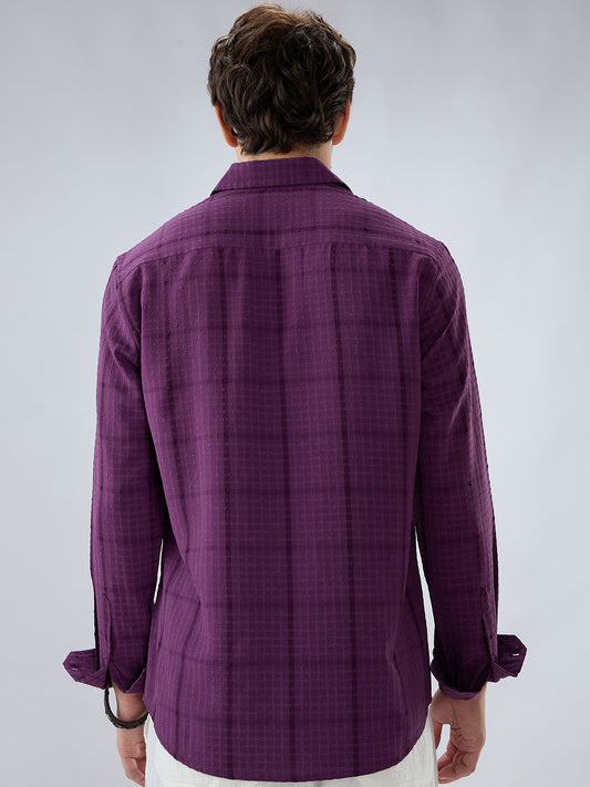 Elegant Plum Micro Checks Textured Shirt