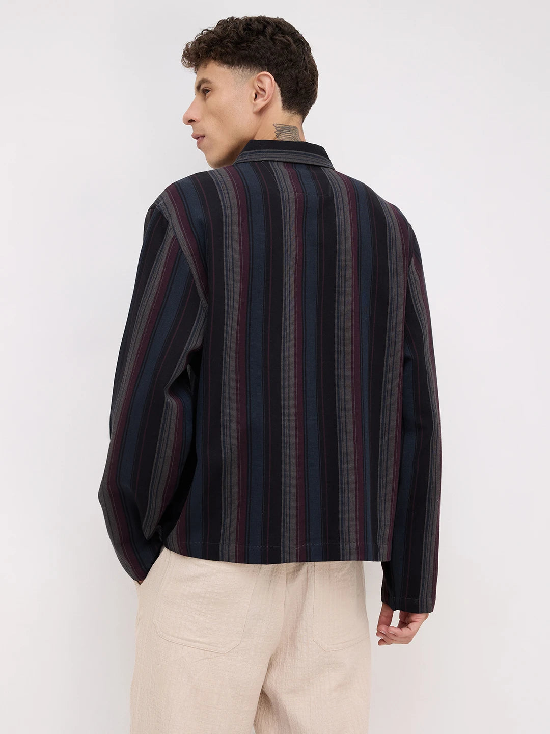 Luxe Multi-Striped Cuffless Oversized Shirt