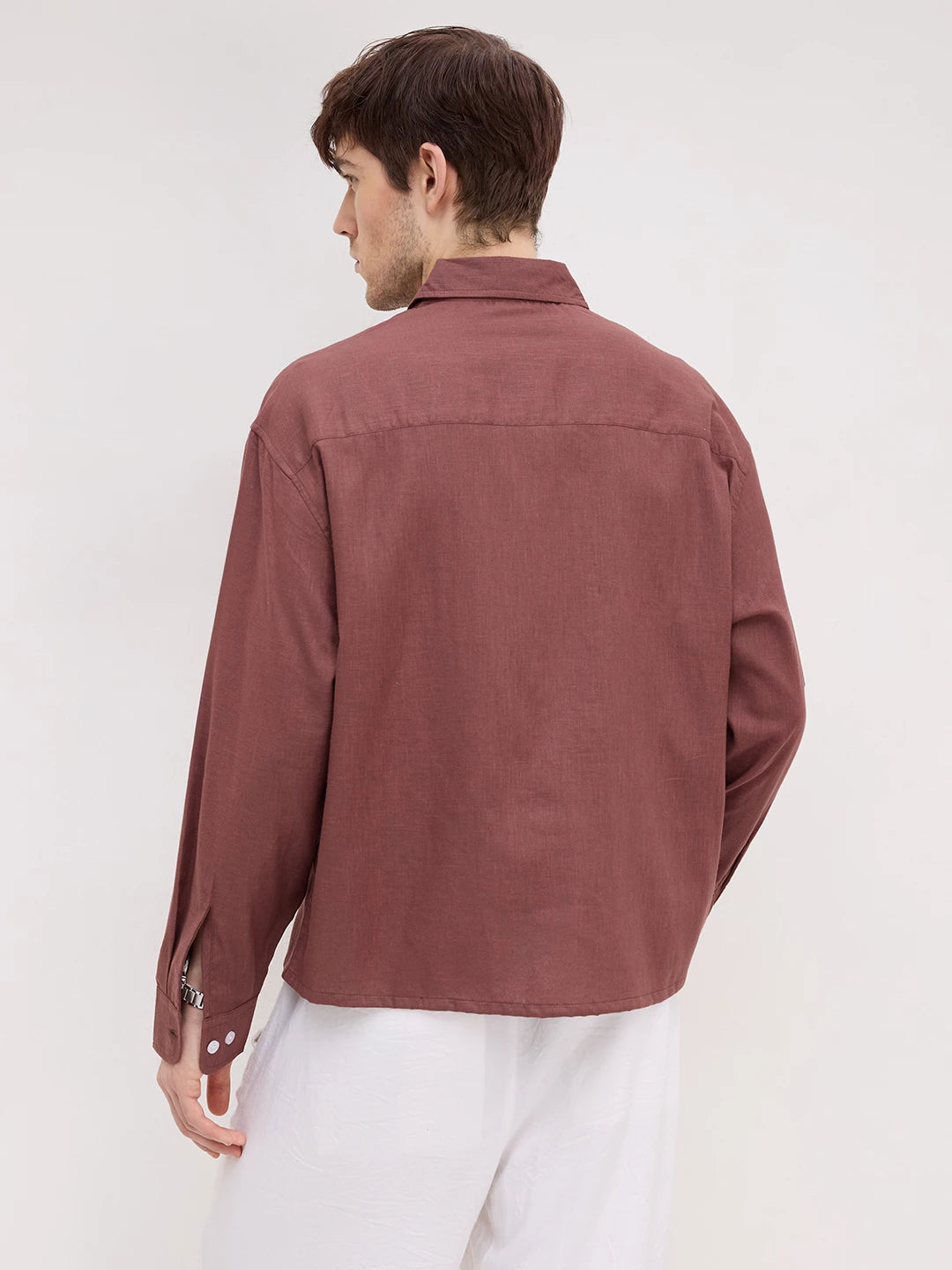 Brown Fine Textured Boxy Fit Crop Shirt