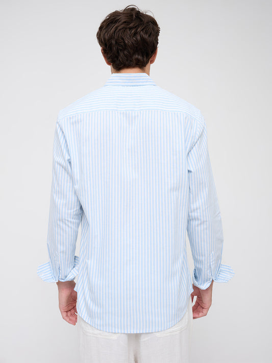 Soft Blue Oxford Vertical Striped Button-Down Collar Shirt
