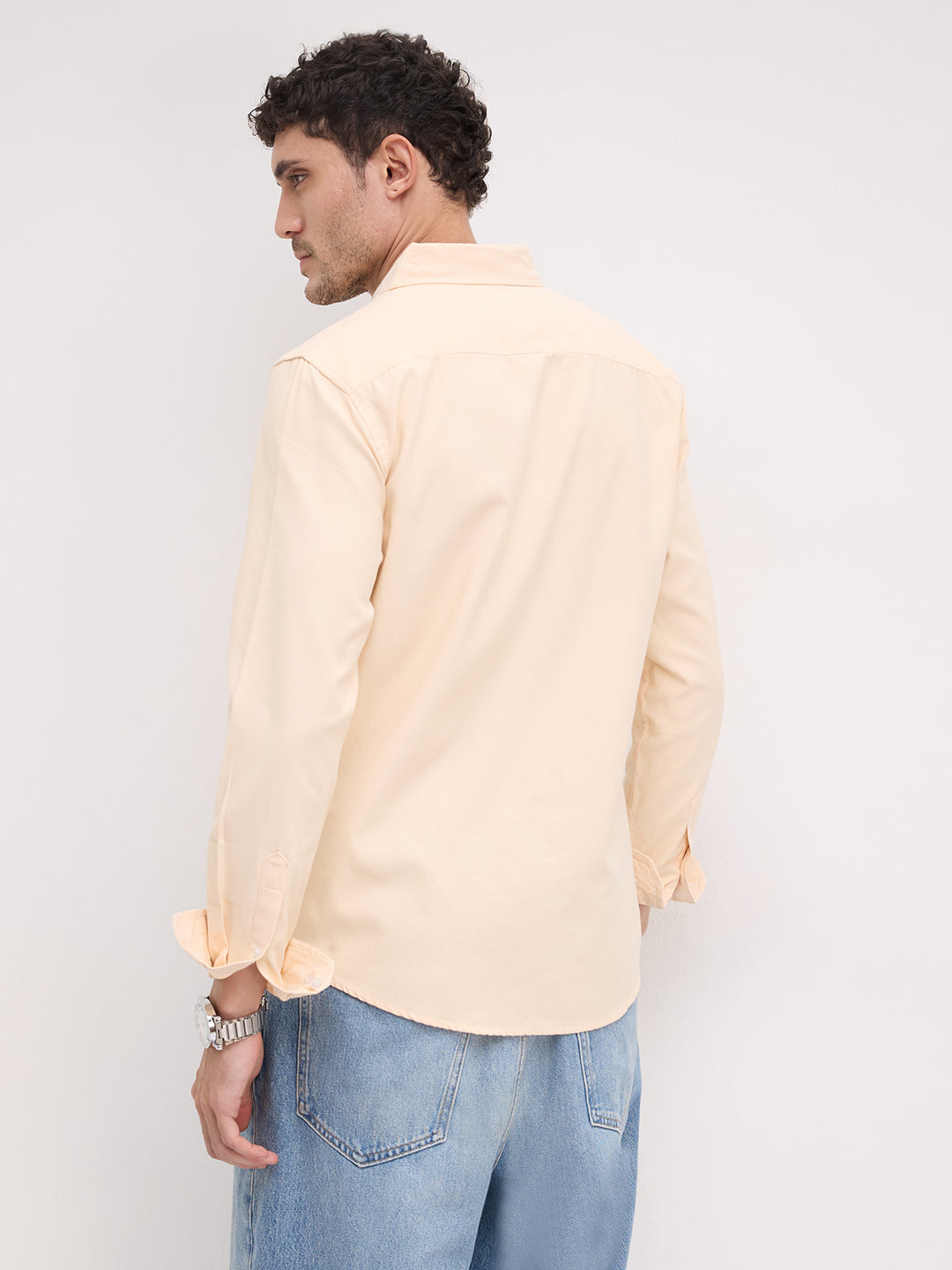 Solid Peach Smooth Finish Oxford Shirt