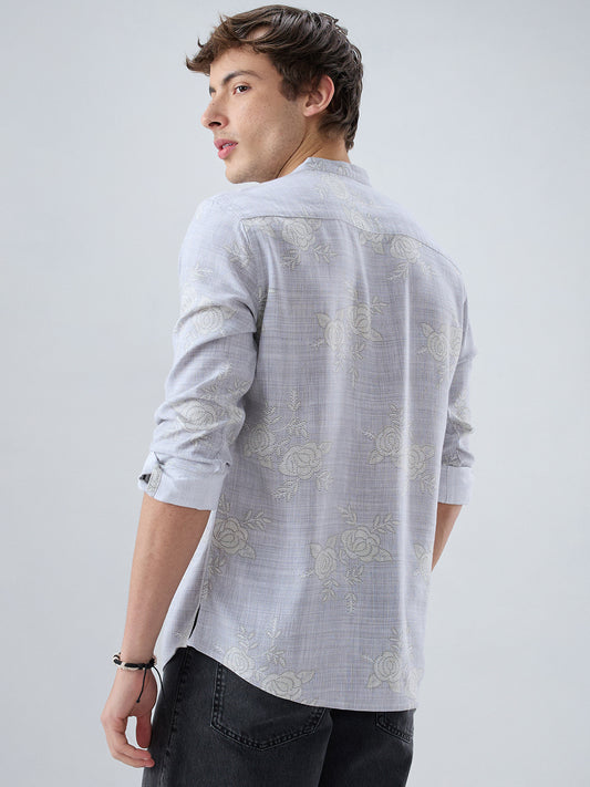 Artistic Grey Floral Printed Kurta