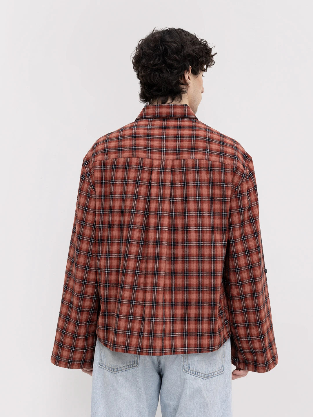 Luxe Rustic Redwood Plaid Edition Cuffless Oversized Crop Shirt