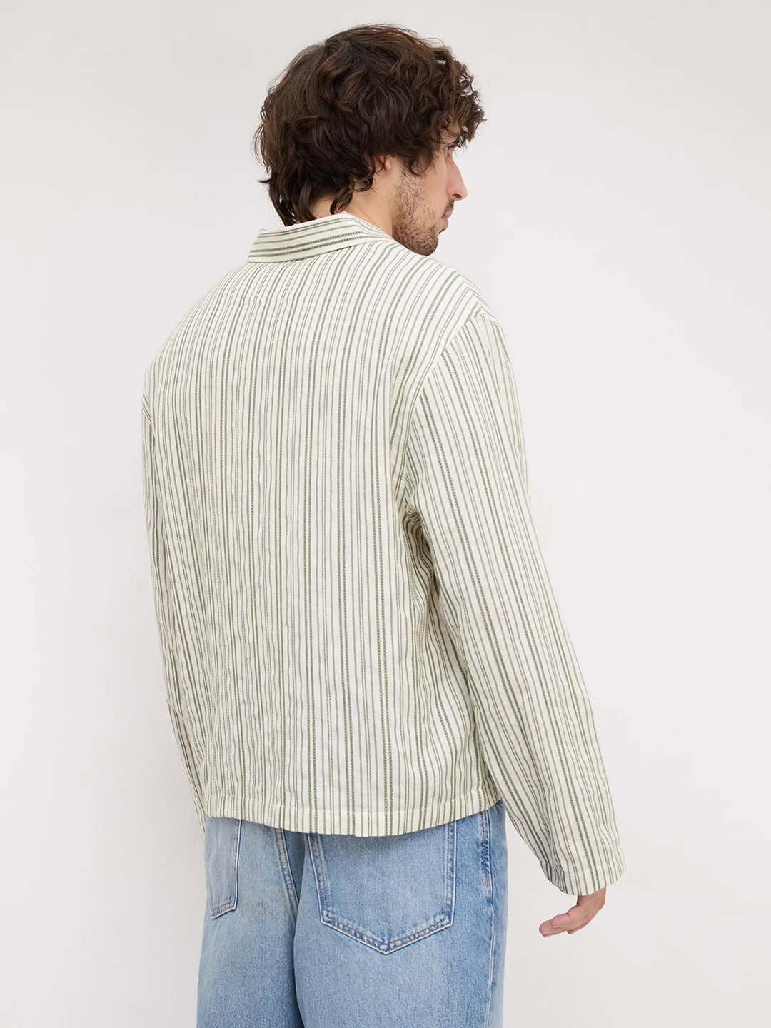 Sage Green Chainstriped Cuffless Oversized Shirt