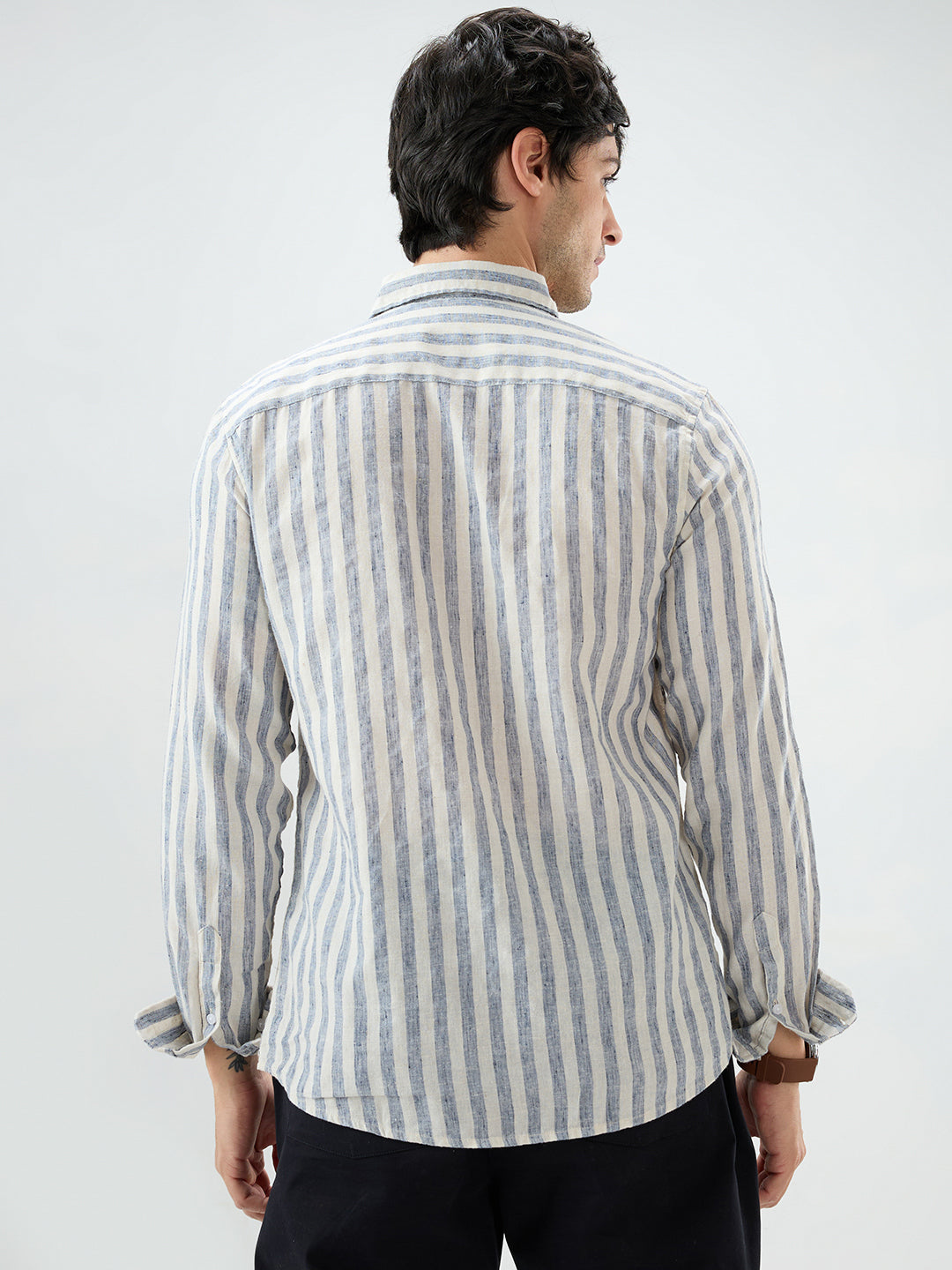 Navy & Off-White Candy Striped Shirt
