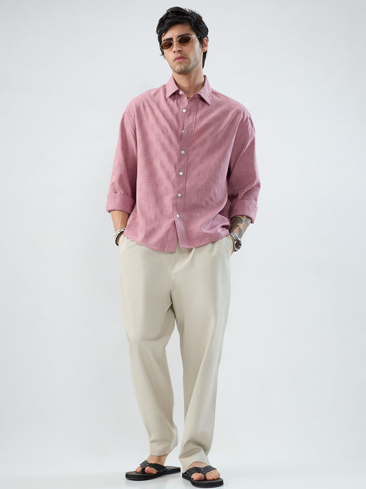 Solid Stone Beige Tapered Trousers