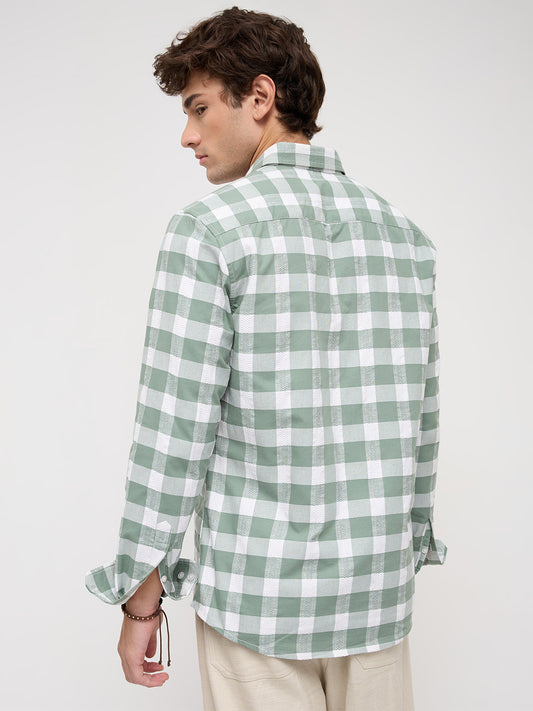 Premium Dusty Seafoam Green Jacquard Checks Shirt