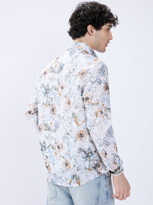 Floral Rush White Checks Canvas Luxe Shirt