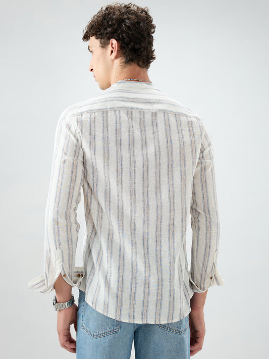 Ivory & Navy Multi-Line Vertical Striped Kurta