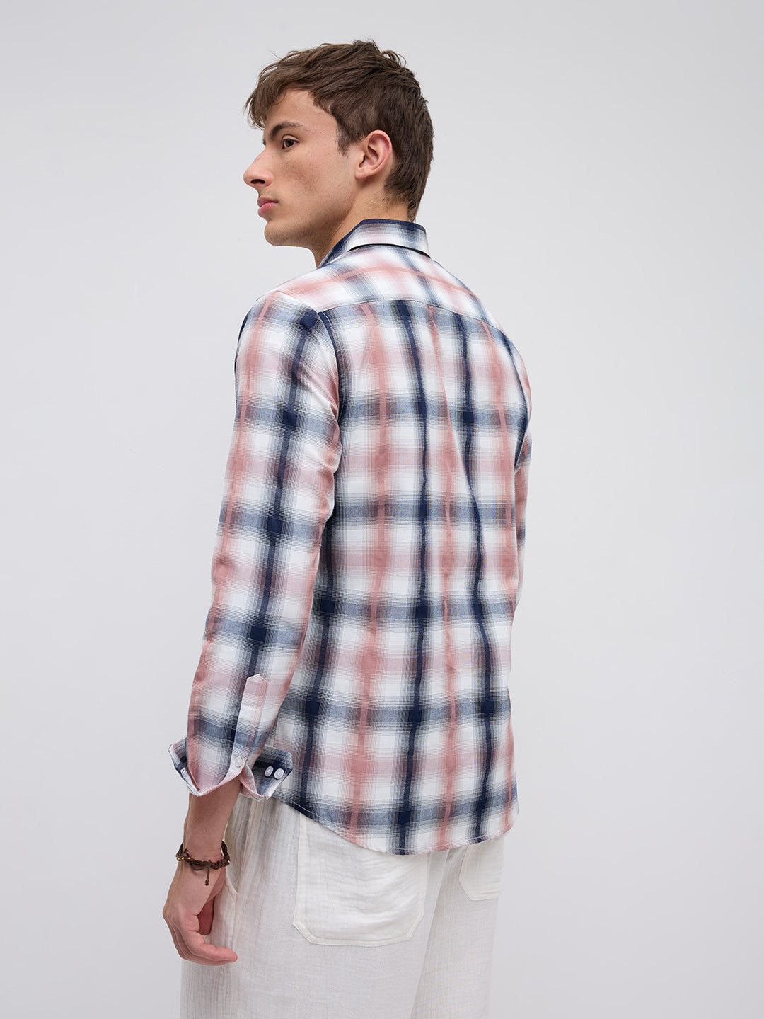 Premium Navy & Pink Textured Plaid Checks Shirt