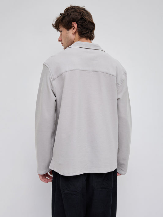 Grey Honeycomb Textured Knitted Oversized Polo Shirt