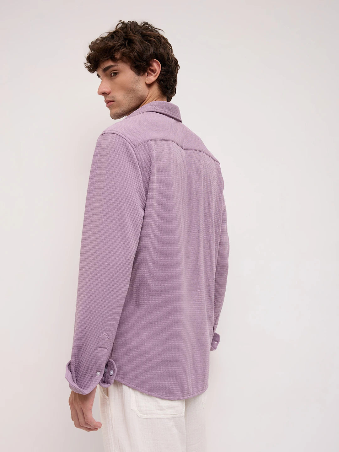Refined Dusty Lilac Gingham Checks Knitted Shirt