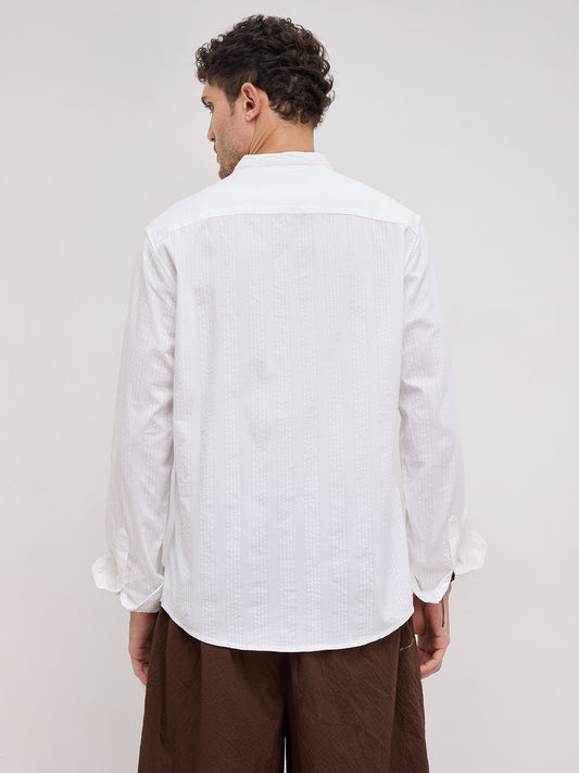 Snow White Seersucker Mandarin Shirt