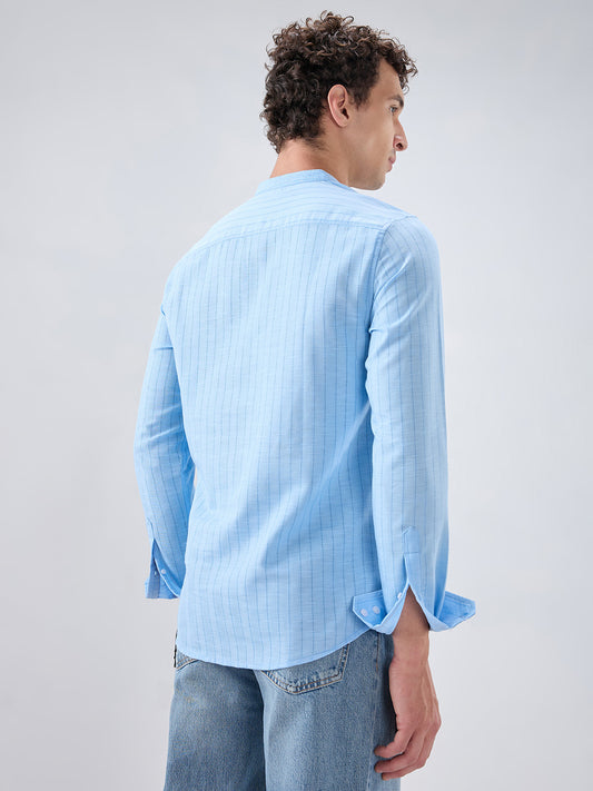 Baby Blue Ladder Striped Subtle Textured Kurta