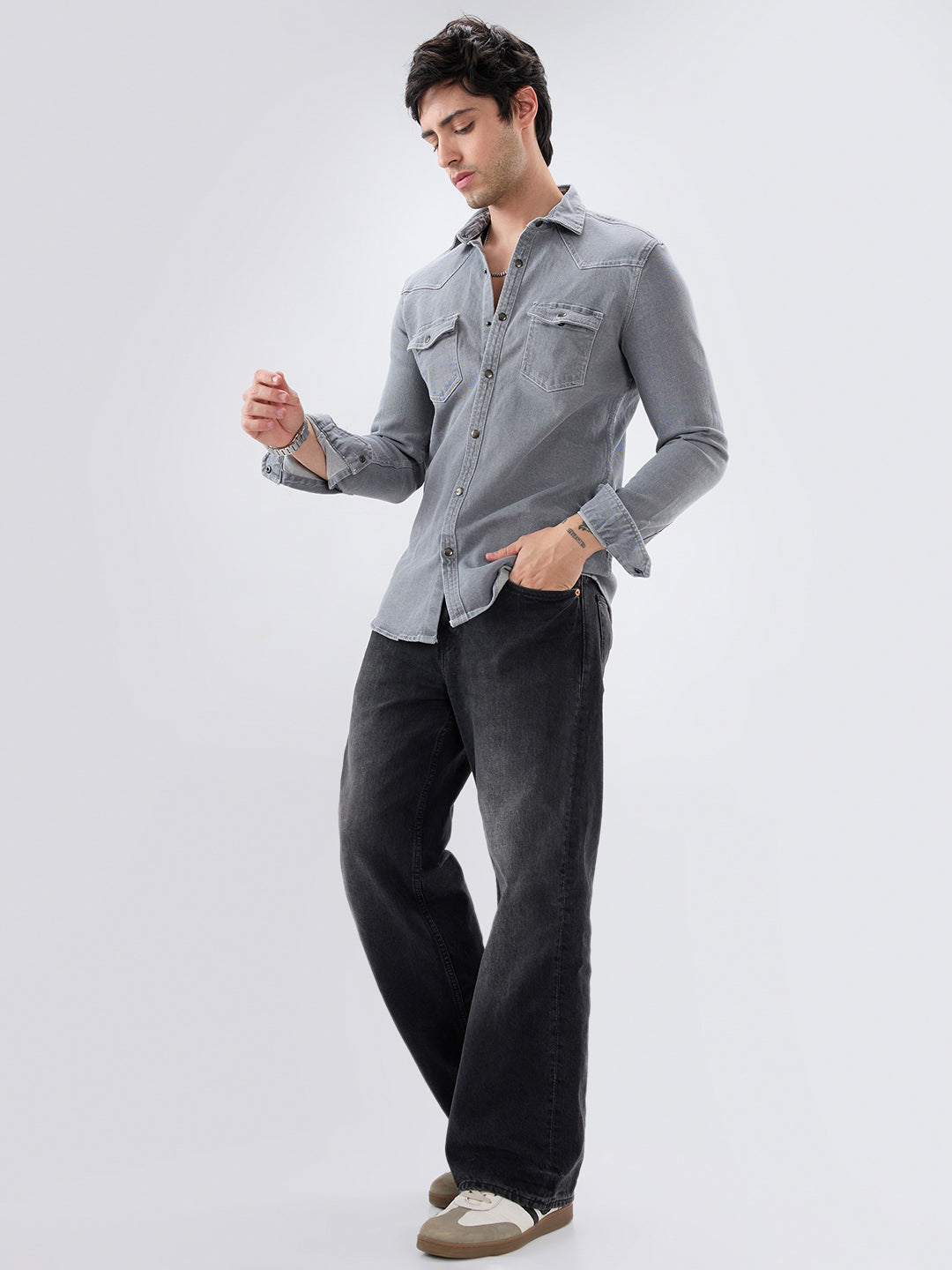 Vintage Grey Denim Double Pocket Overshirt