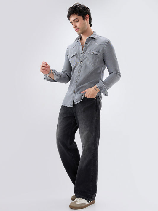 Vintage Grey Denim Double Pocket Overshirt