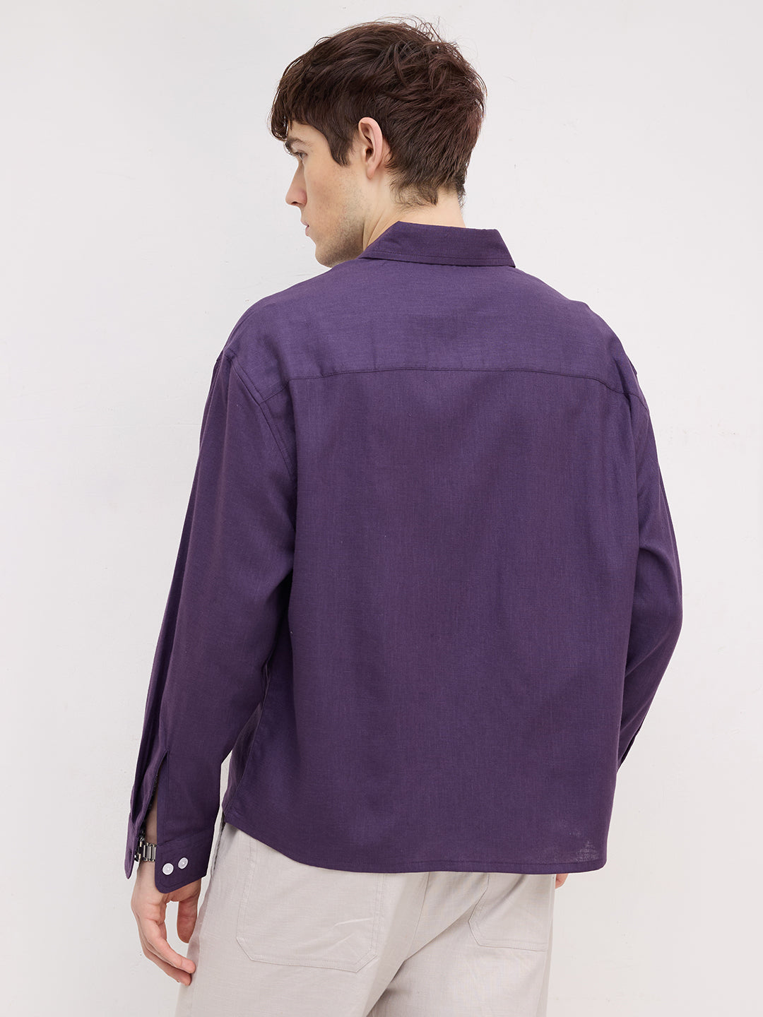 Matte Purple Fine Textured Boxy Fit Crop Shirt
