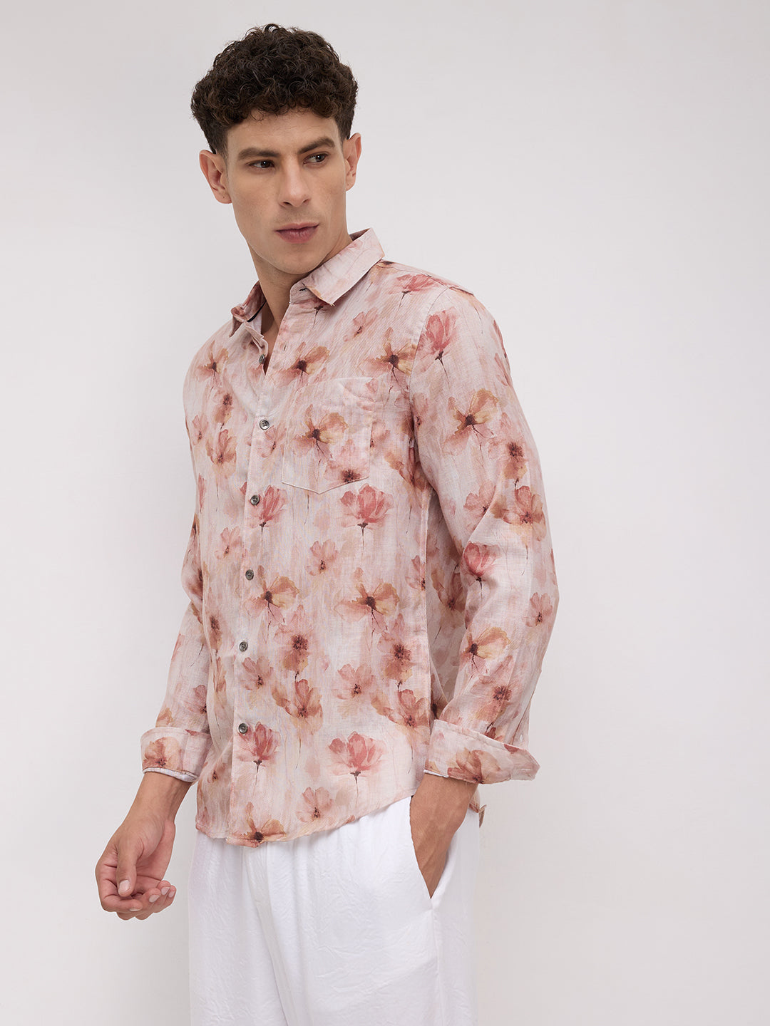 Peachy Pink Floral Vacation Shirt