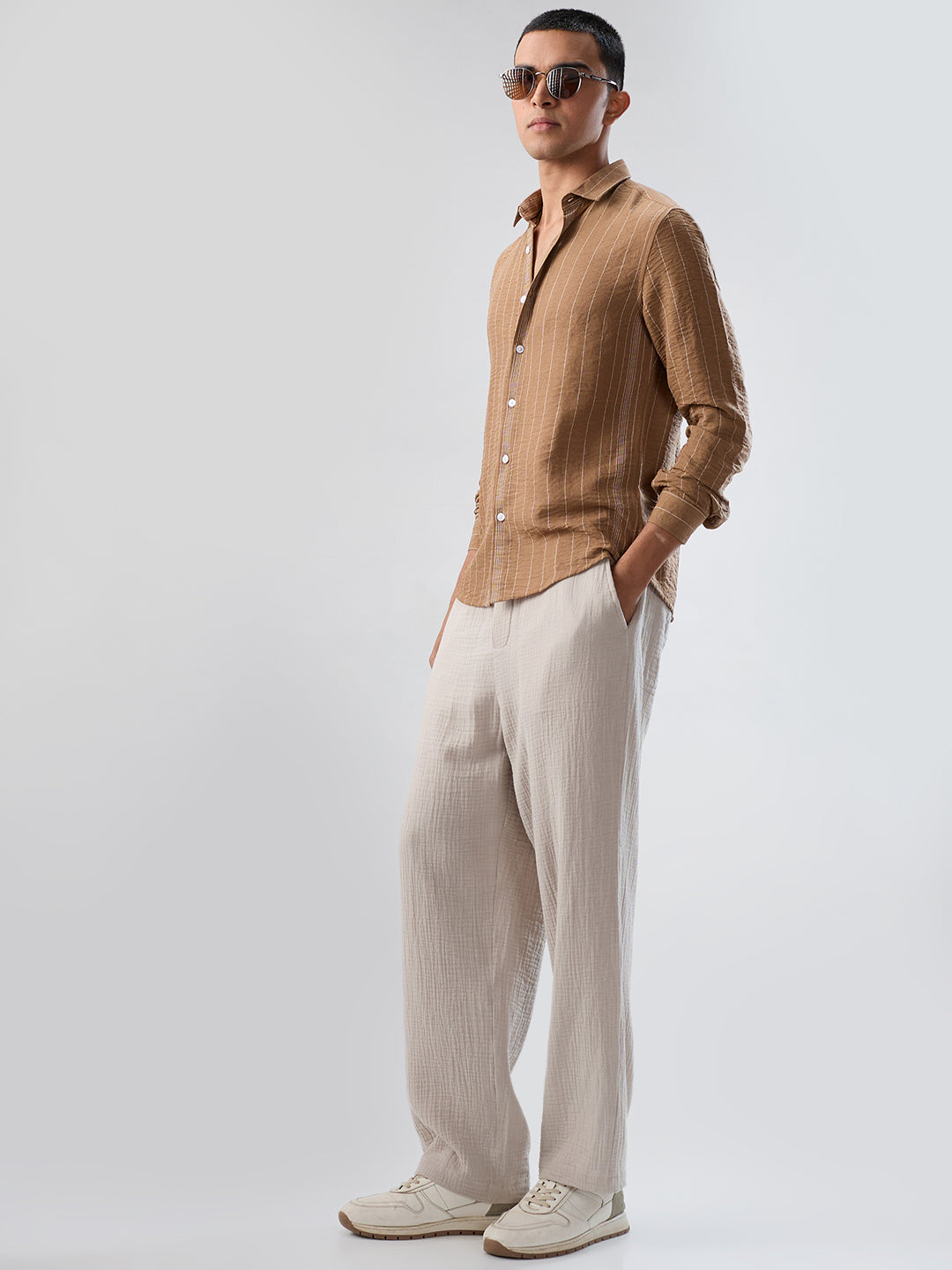Schmick Warm Brown Pinstripe Shirt