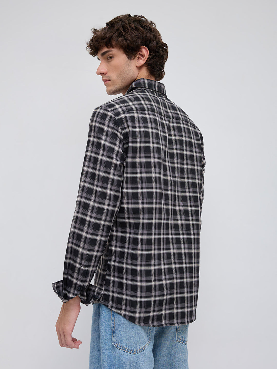 Black & Grey Tartan Checked Relaxed Shirt