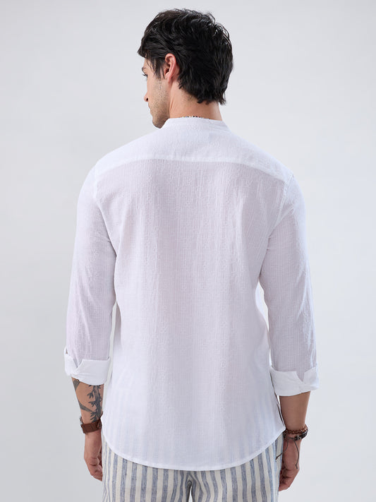 White Fine Weave Textured Kurta