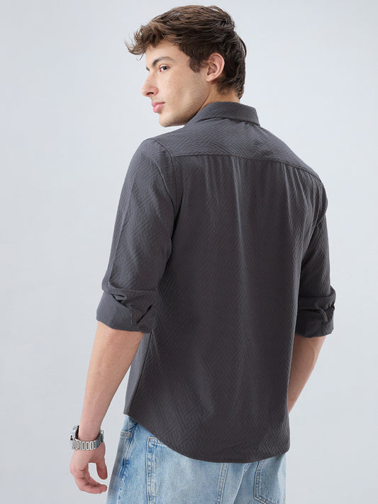 Grey Interlock Maze Weave Knitted Shirt