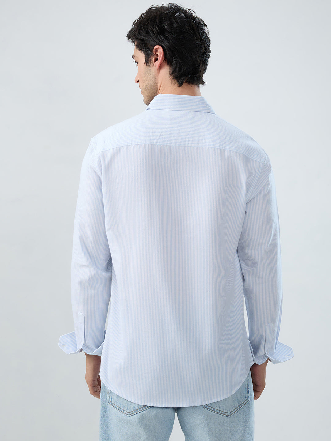 Ice Mist Blue Fine Striped Button-Down Collar Business Shirt