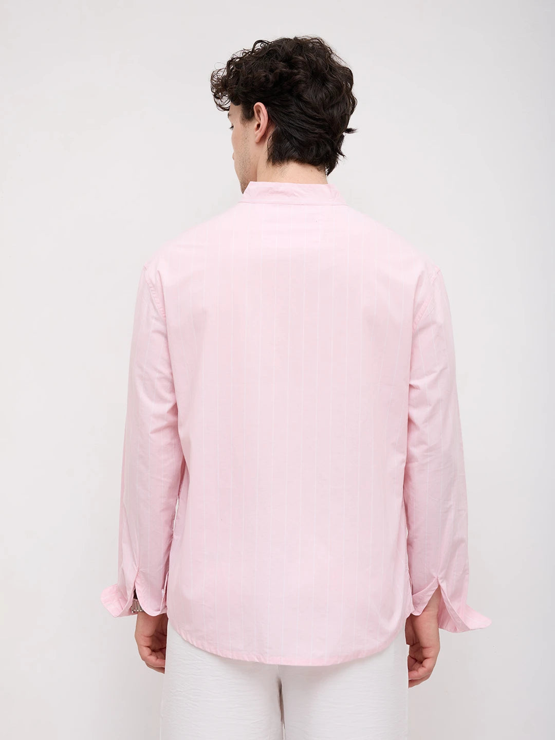 Baby Pink Pinstripe Stand Collar Oversized Shirt