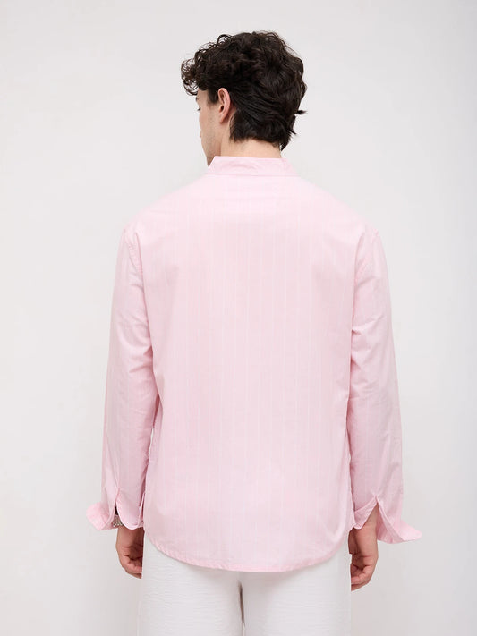 Baby Pink Pinstripe Stand Collar Oversized Shirt