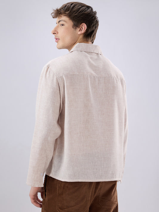 Brownish Tint Textured Cuffless Oversized Shirt