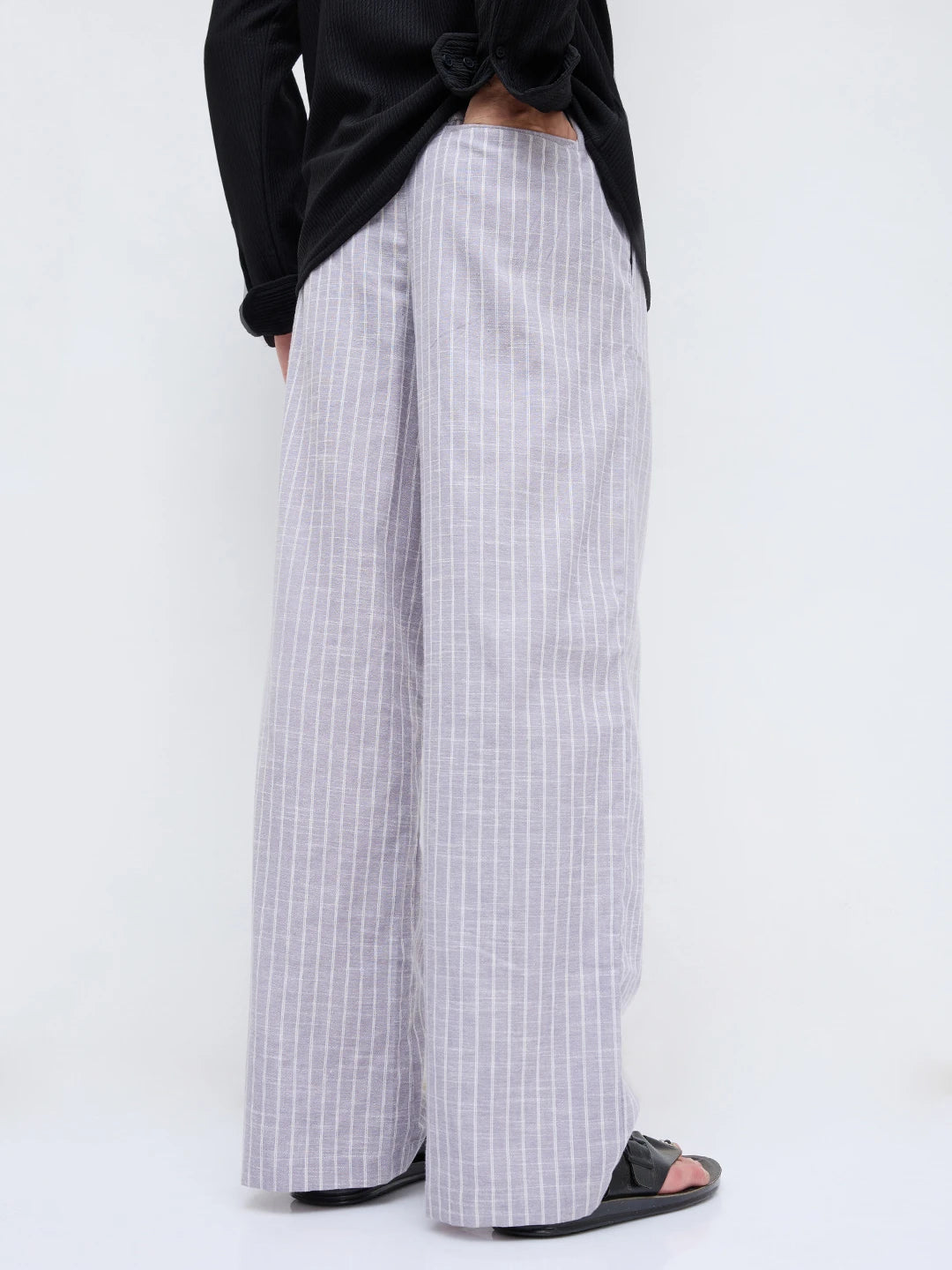 Trendy Mauve Striped Wide Leg Trousers