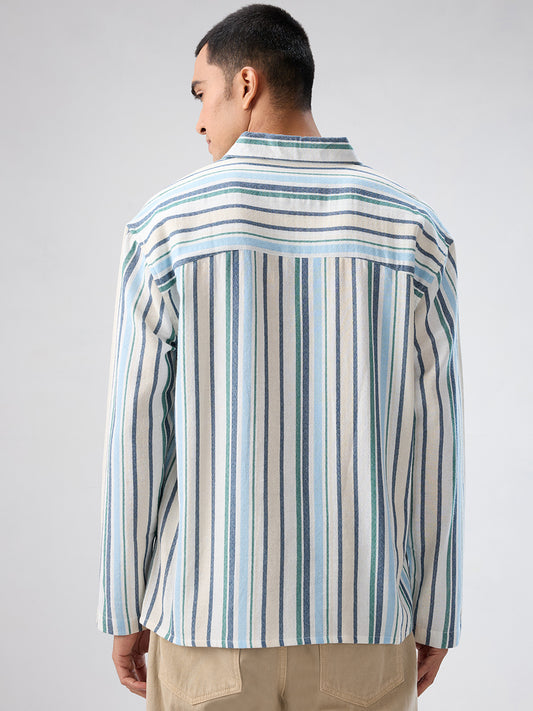 Coastal Blue Striped Oversized Polo Shirt