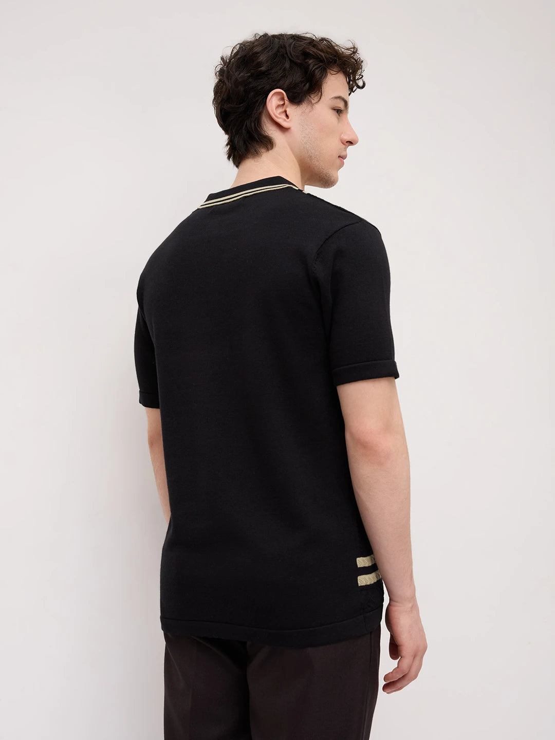 Sage Chevron Panel Zip Flat Knit Polo T-Shirt