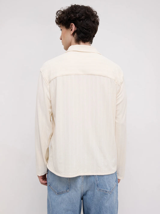 Ivory Linework Airknit Oversized Polo Shirt