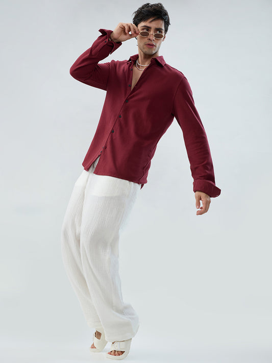 Classic Maroon Textured Knit Shirt