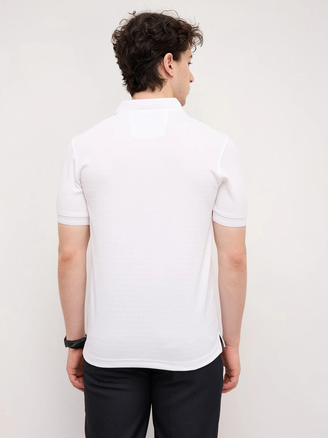 Cloud White Checks Weave Polo Tee