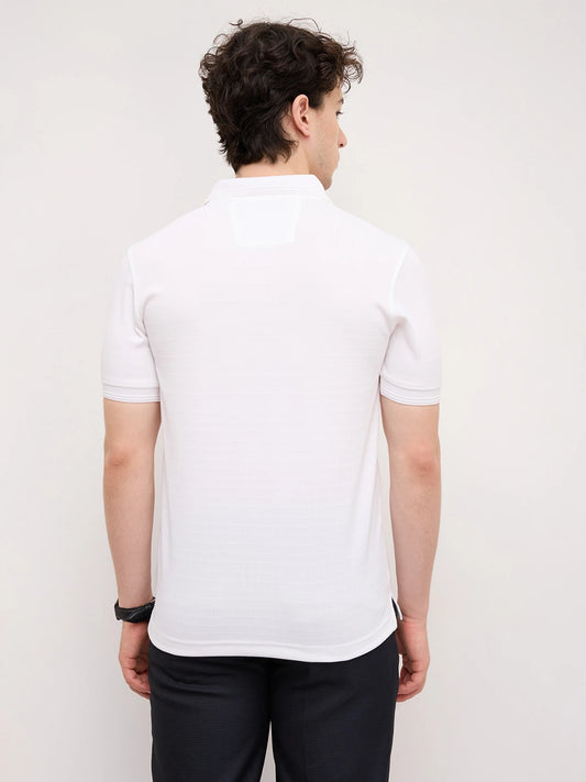 Cloud White Checks Weave Polo Tee