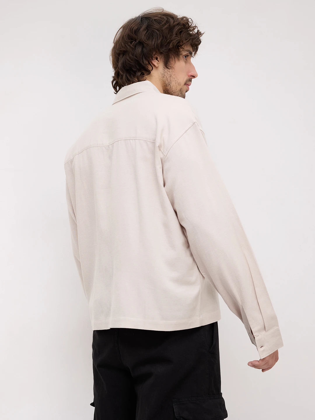 Iconic Beige Loop Button Oversized Shirt