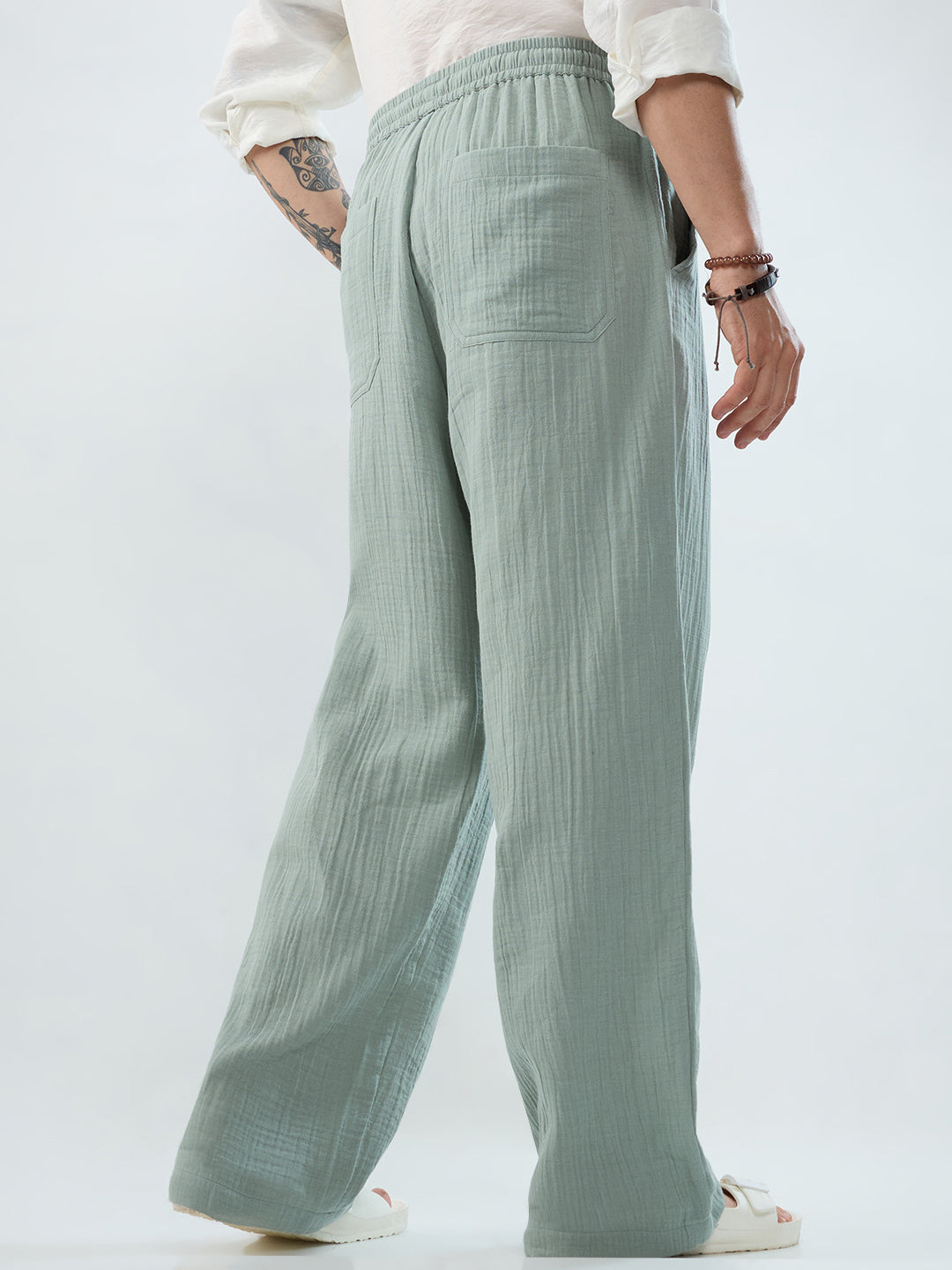 Seafoam Green Double Cloth Straight-Fit Trousers