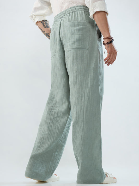 Seafoam Green Double Cloth Straight-Fit Trousers