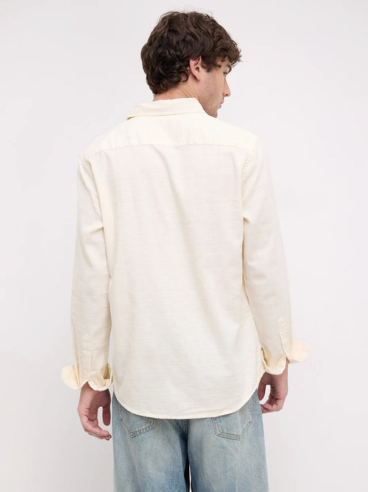 Pearl Cream Micro Grid Weave Textured Shirt
