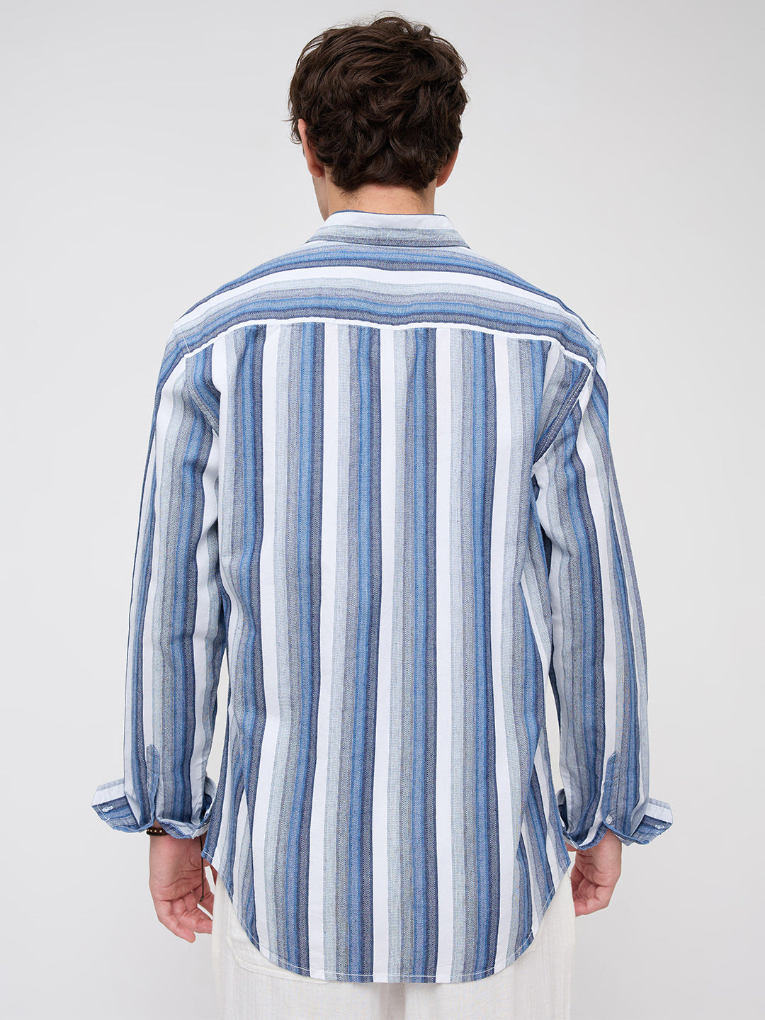 Coastal Denim Vertical Striped Vacation Shirt