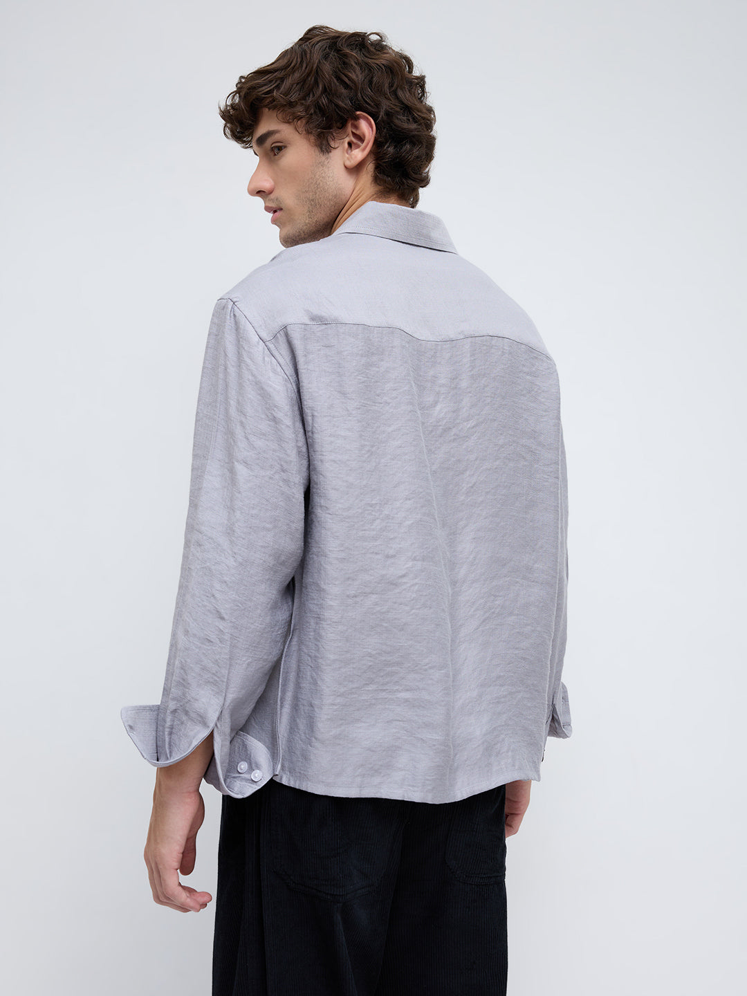 Ash Grey Crinkled Boxy Fit Crop Shirt