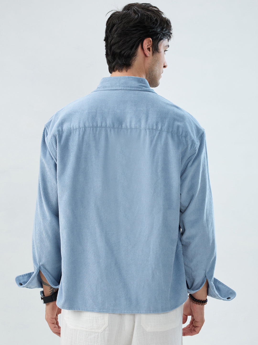 Soft Sky Frost Corduroy Boxy Fit Crop Shirt