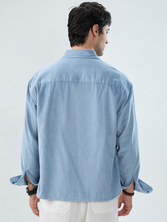 Soft Sky Frost Corduroy Boxy Fit Crop Shirt