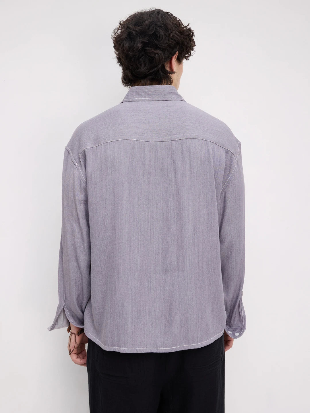 Rich Graphite Grey Softgrain Weave Boxy Fit Crop Shirt