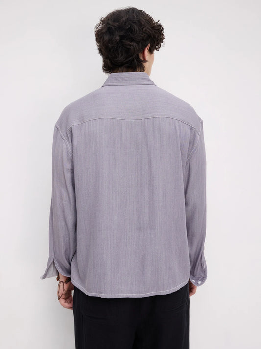 Rich Graphite Grey Softgrain Weave Boxy Fit Crop Shirt