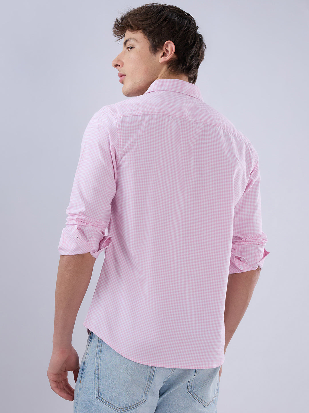 Baby Pink & White Tiny Checkered Oxford Shirt