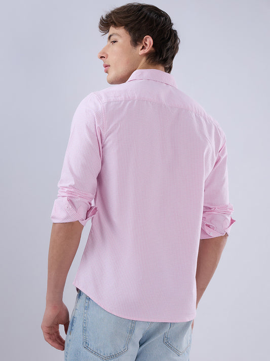 Baby Pink & White Tiny Checkered Oxford Shirt